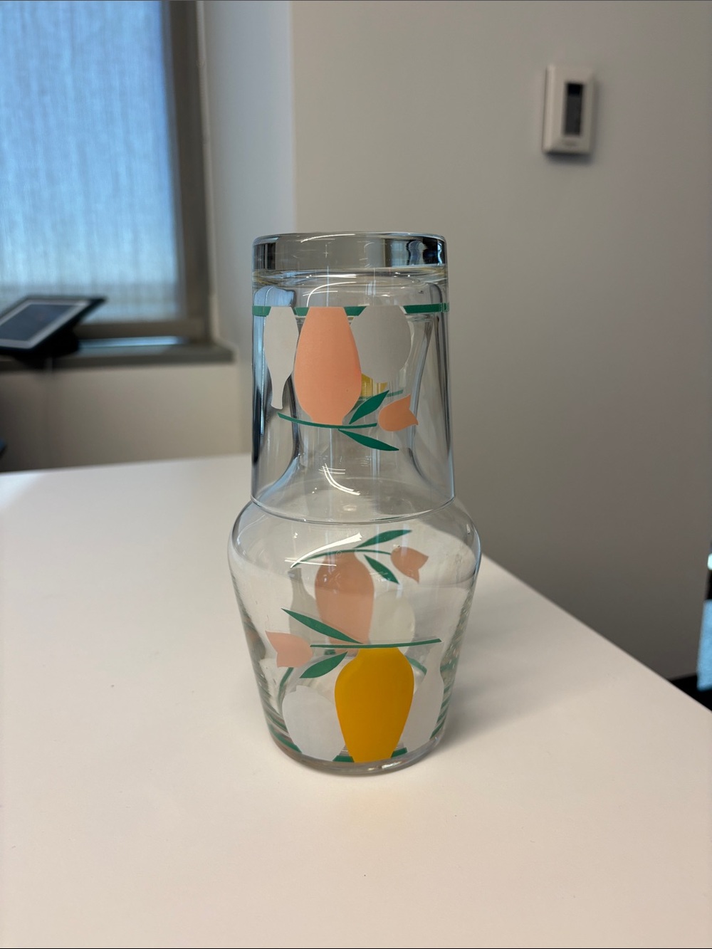 Glass Vase with Peach and Yellow Floral Motif
